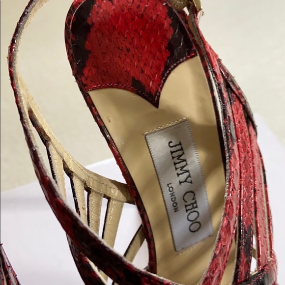 Jimmy Choo “Keenan” strappy red python cage sandal - Picture 11 of 15